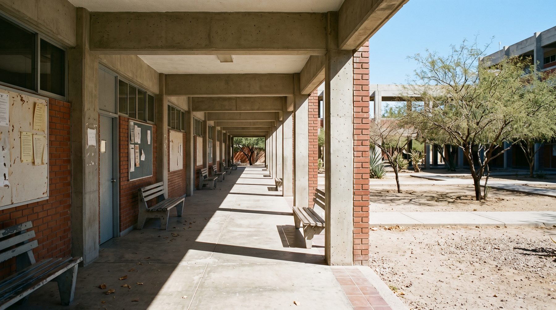 Corredor de un campus universitario.